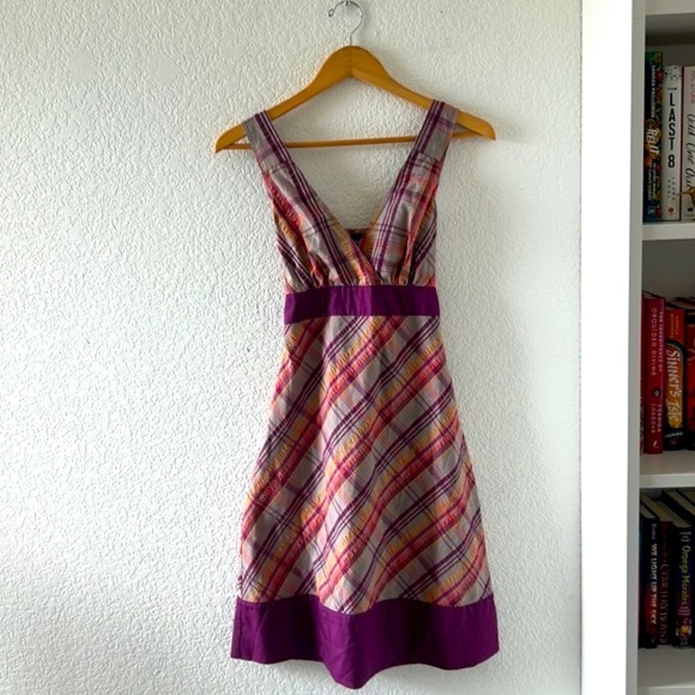 Patagonia Netty Seersucker Sleeveless Plaid Sun Dress Spring Summer midi Size 2